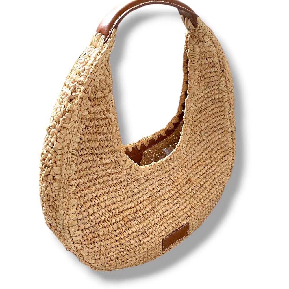 STAUD Moon Raffia Bag Natural Raffia Handbag Purse Standard Size Summer Resort - Picture 8 of 13